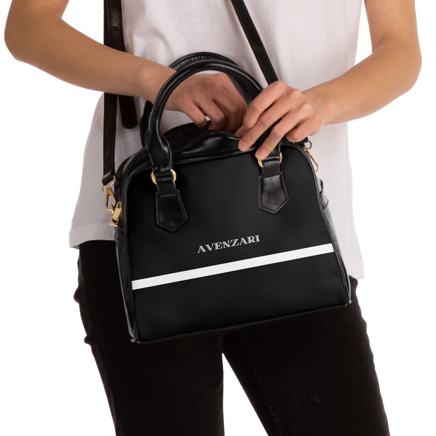 Avenzari Shoulder Handbag - Striped WL Black